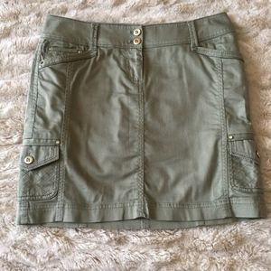WHBM Cargo Mini Skirt- 7 Pockets- Olive/Gold- 0